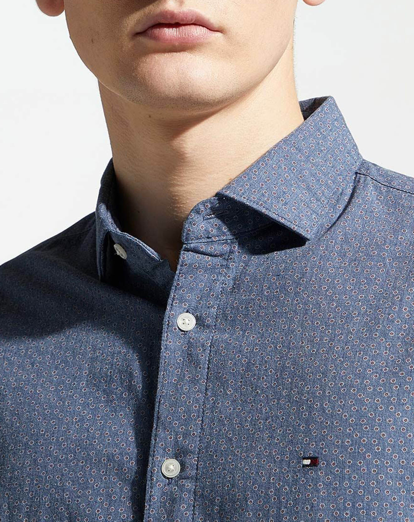 Tommy Hilfiger Chemise ajustée micro imprimé fleurs bleue
