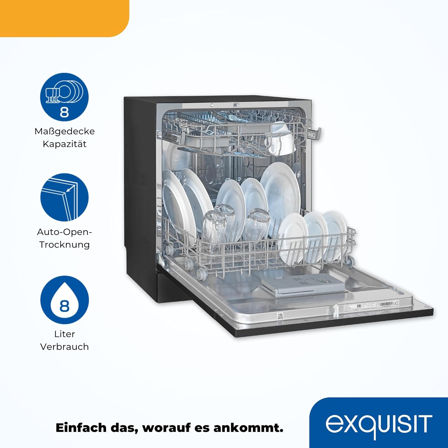 Exquisit Tischgeschirrspüler GSP508-030D schwarz | Spülmaschine 55 cm freistehend | Kleiner Geschirrspüler 8 Maßgedecke | Tischspülmaschine LED Display