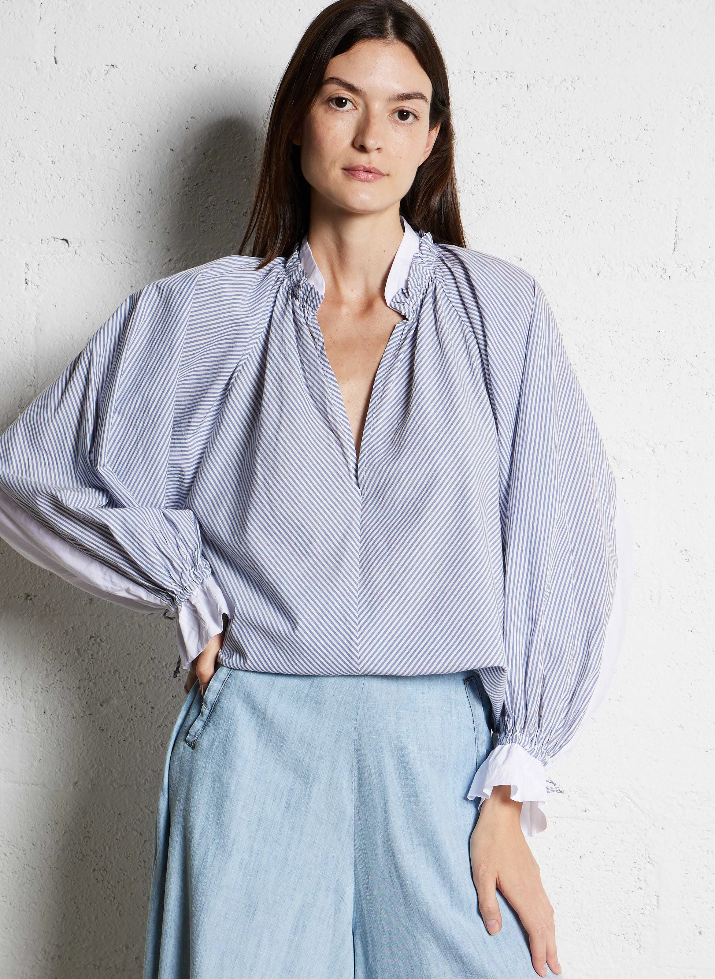 WALLY - Top ample col V en coton | Gris