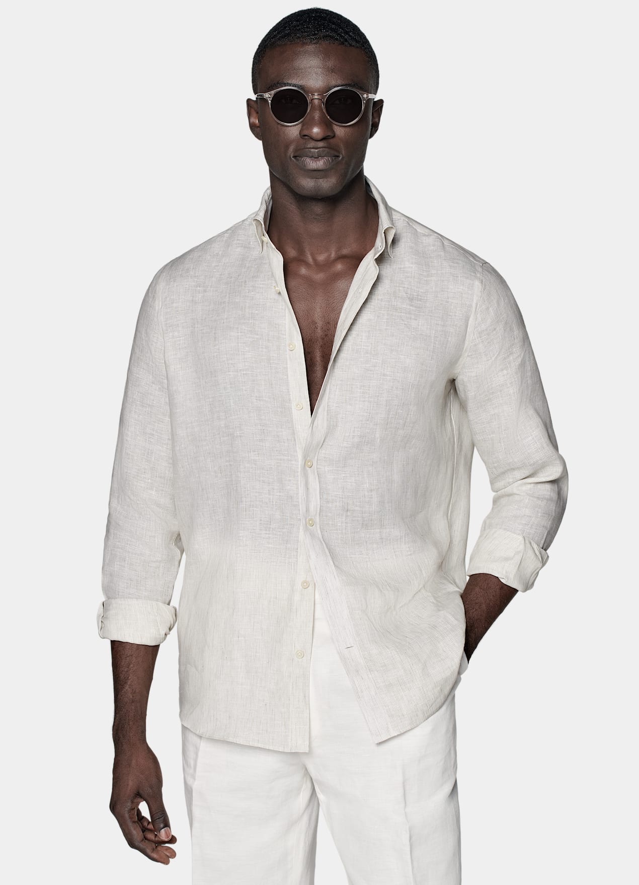 Chemise coupe ajustée marron clair à rayures