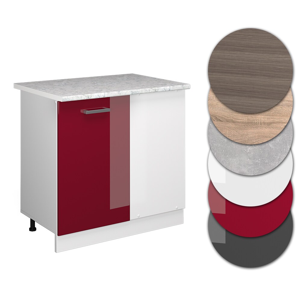Vicco Eckunterschrank Küchenschrank Küchenzeile R-Line 86 cm Weiß Bordeaux Tür Hochglanz Arbeitsplatte