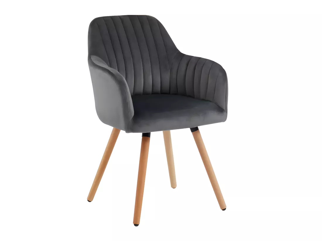 Lot de 2 chaises avec accoudoirs en velours et métal effet bois - Gris - ELEANA
