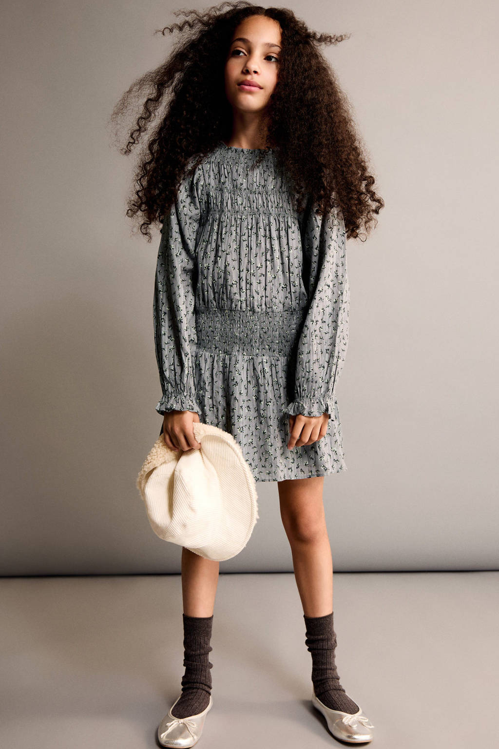 Mango Kids gebloemde jurk grijs/groen
