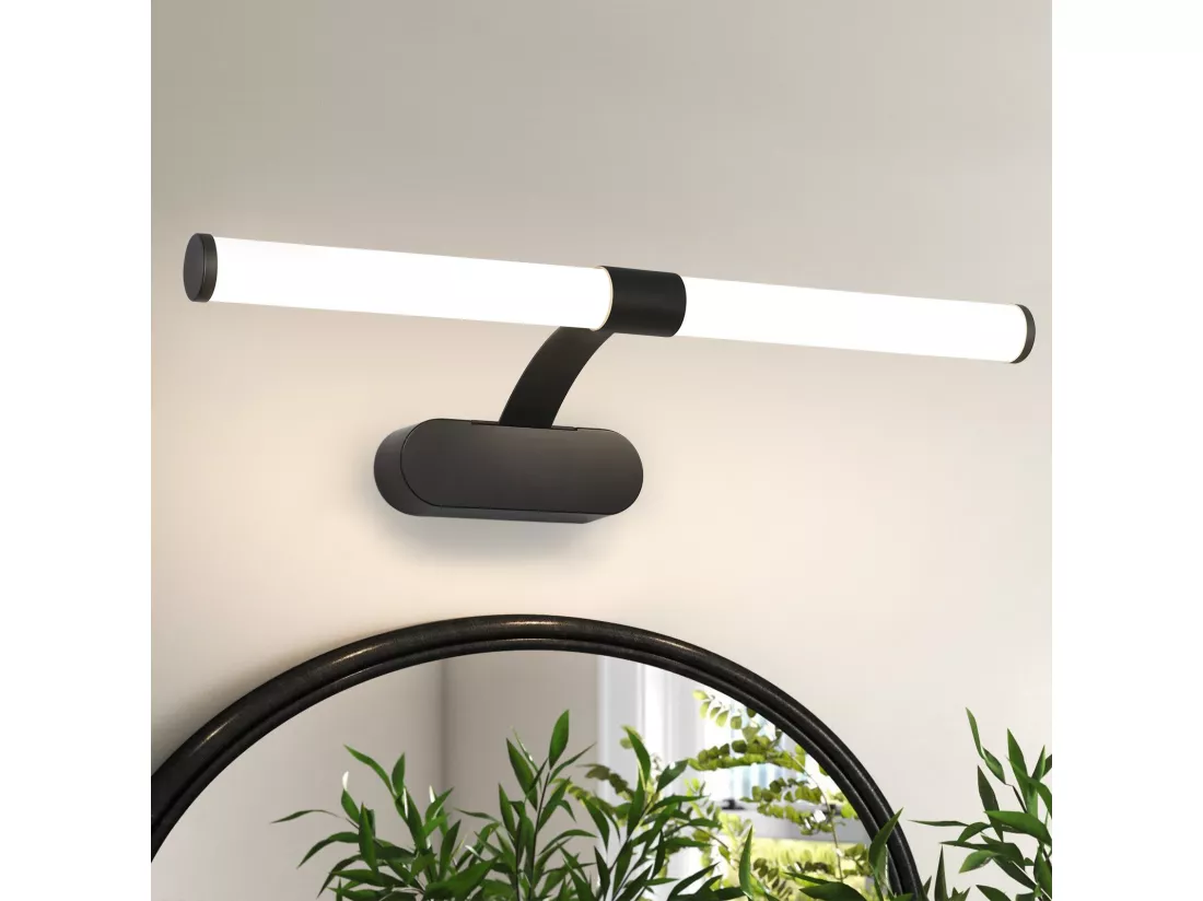 NETTLIFE Applique LED salle de bain， LED lampe à miroir 4000K blanc neutre , IP44,8W ,60CM  - noir lampe murale moderne étanche lampe murale