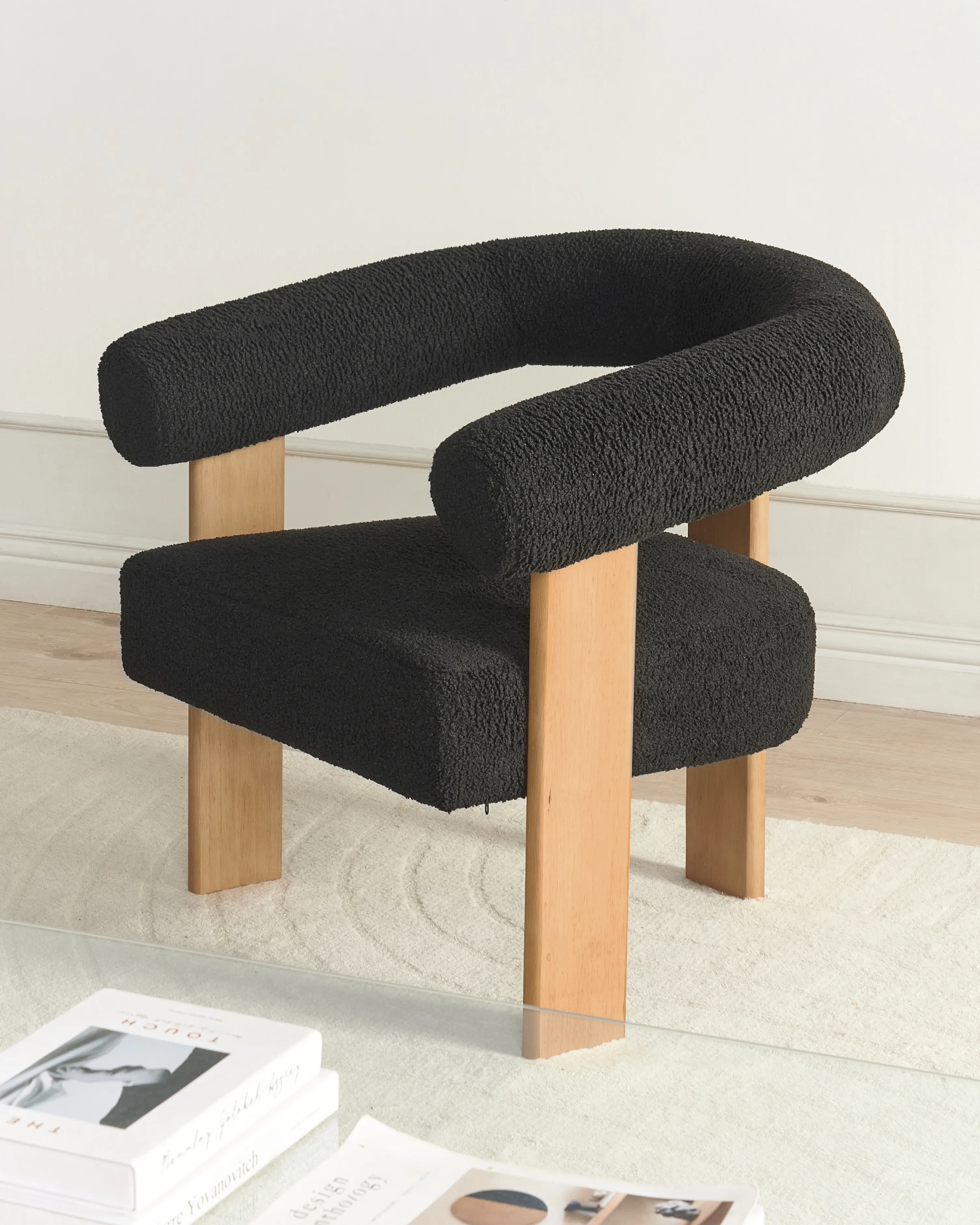 Fauteuil ILBRO Bouclé Zwart/lichtbruin