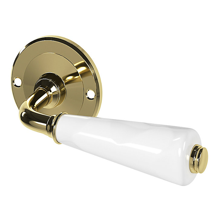 Ensemble poignée sur rosace Incurvé vis traversante ou à vis GoodHome Porcelaine Vras brillant or Ø48mm