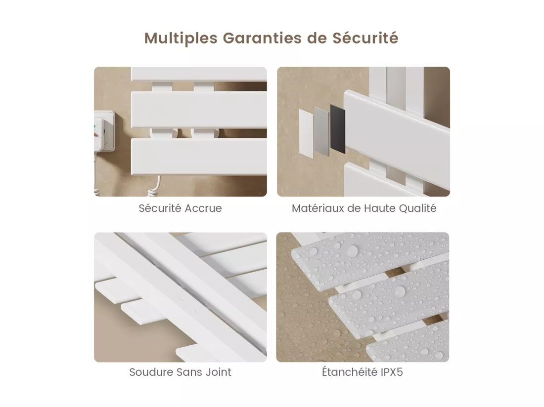 EMKE Sèche-Serviettes Électrique de salle de bain 1000 x 500 mm, Porte-serviettes chauffant électrique, Blanc 350W,Chauffe-serviettes Électrique