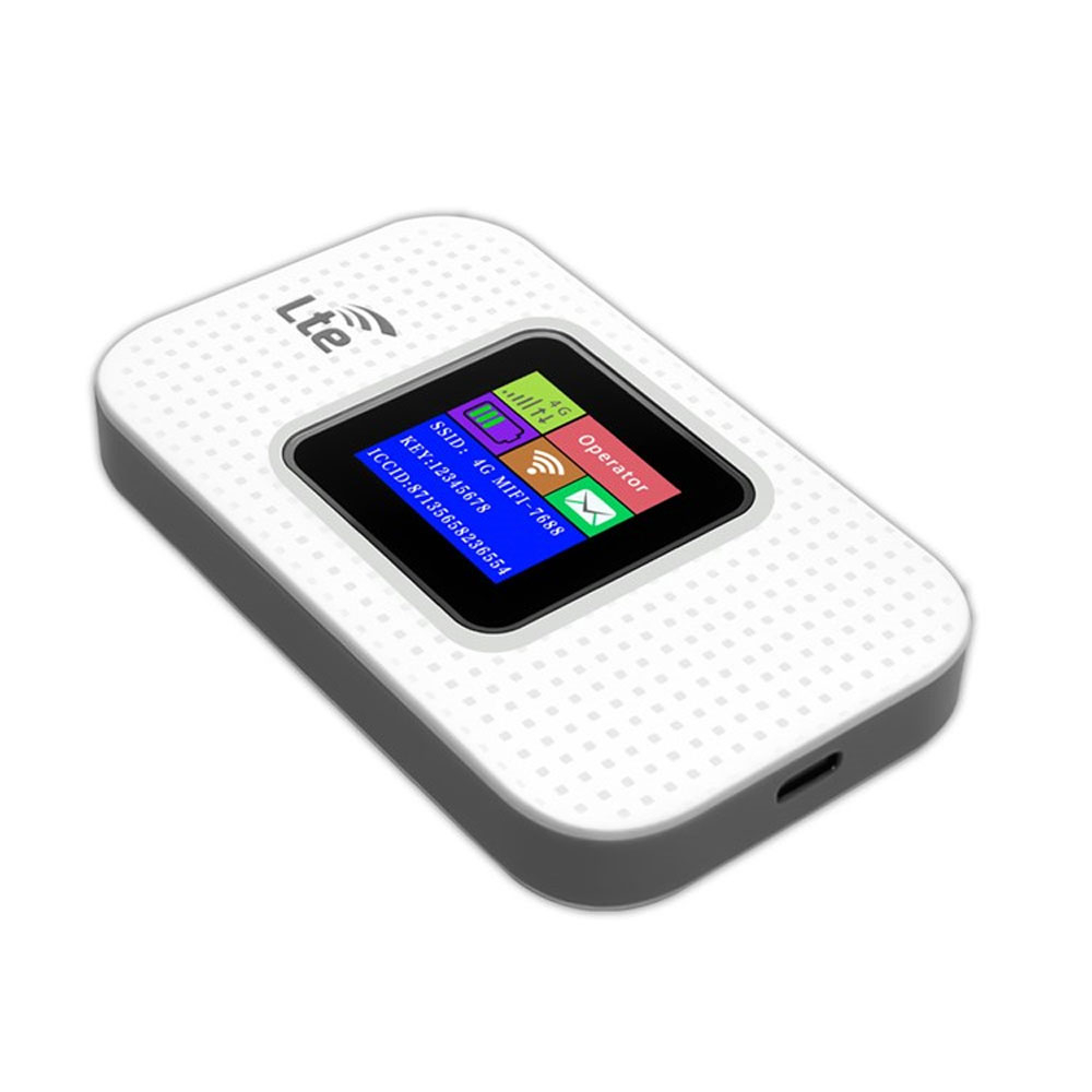 (300 Mbit/s) Portabler Mobiler Hotspot 4G / 3G / LTE WLAN WiFi Router mit Farb Display   Micro SIM Karten Slot und integrierter Akku 3000mAh - Weiss