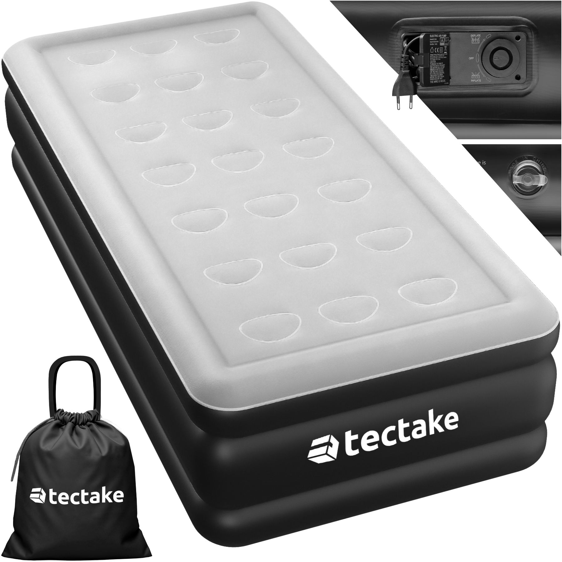 tectake® Aufblasbare Matratze, für 1 oder 2 Personen, ergonomisches Luftsäulensystem, inkl. manuellem Ventil und Tragebeutel
