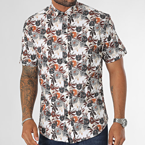 Chemise Manches Courtes Blanc Marron Floral