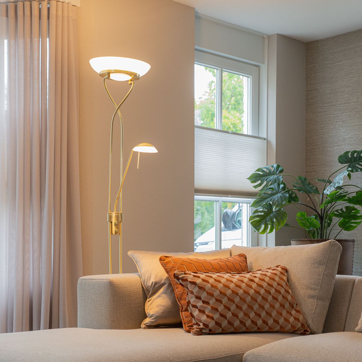 Vloerlamp messing incl. LED en dimmer met leeslamp - Empoli