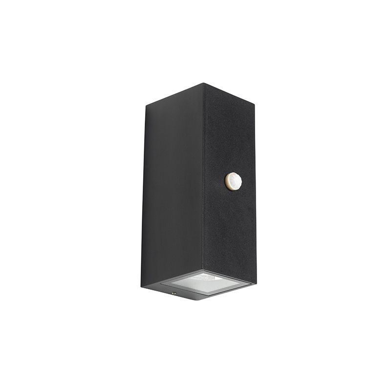 Wandlamp zwart 2-lichts IP44 met bewegingssensor - Baleno