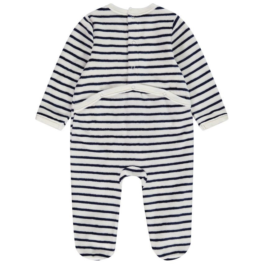 Dors-bien en velours à rayures pour bébé garçon - Ecru