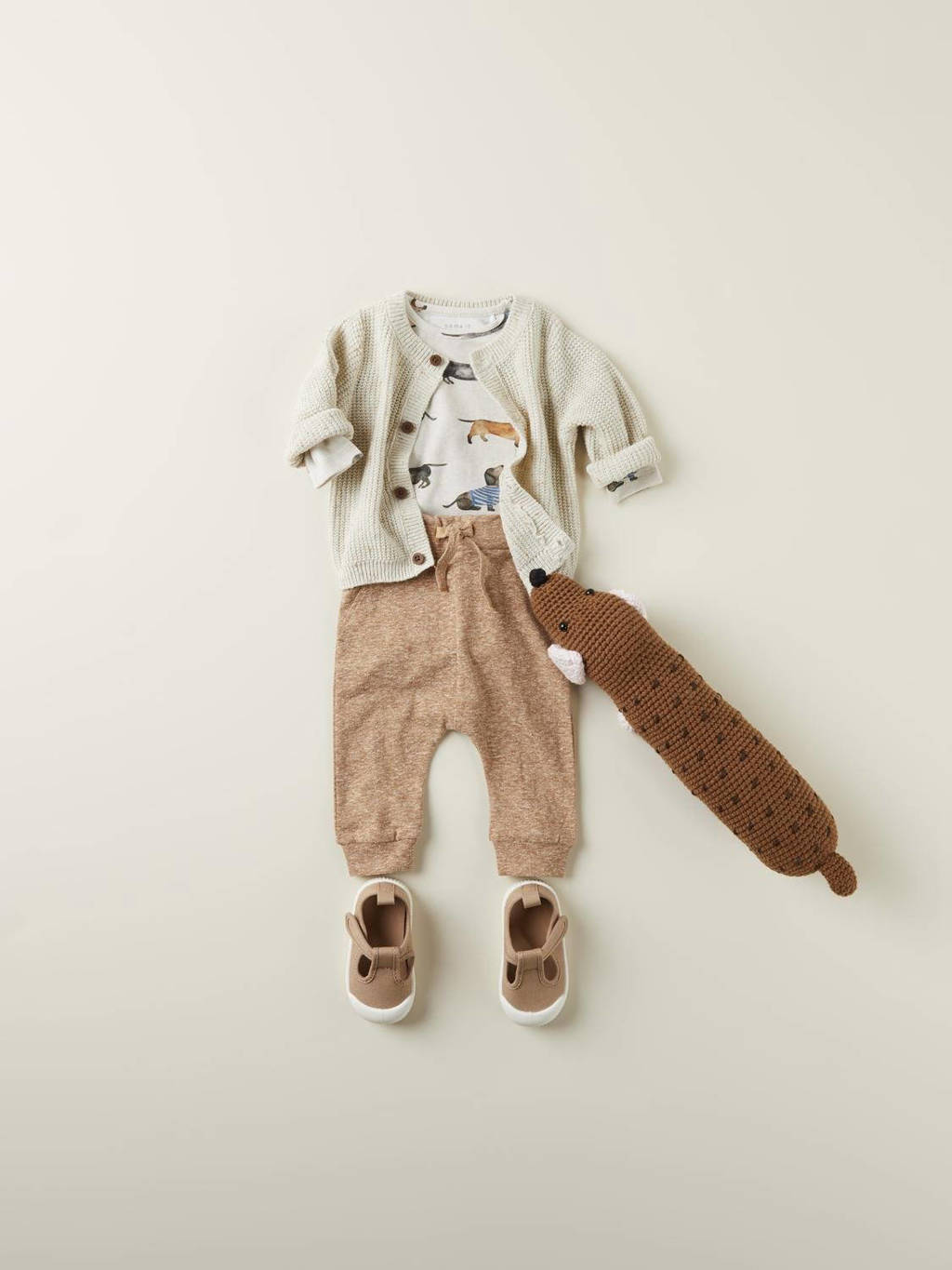 NAME IT baby gemêleerd gebreid vest NBMKALAM zand