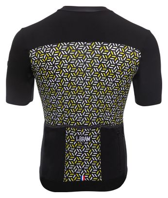Maillot Manches Courtes LeBram Croix de Fer Noir Jaune Coupe Ajustée