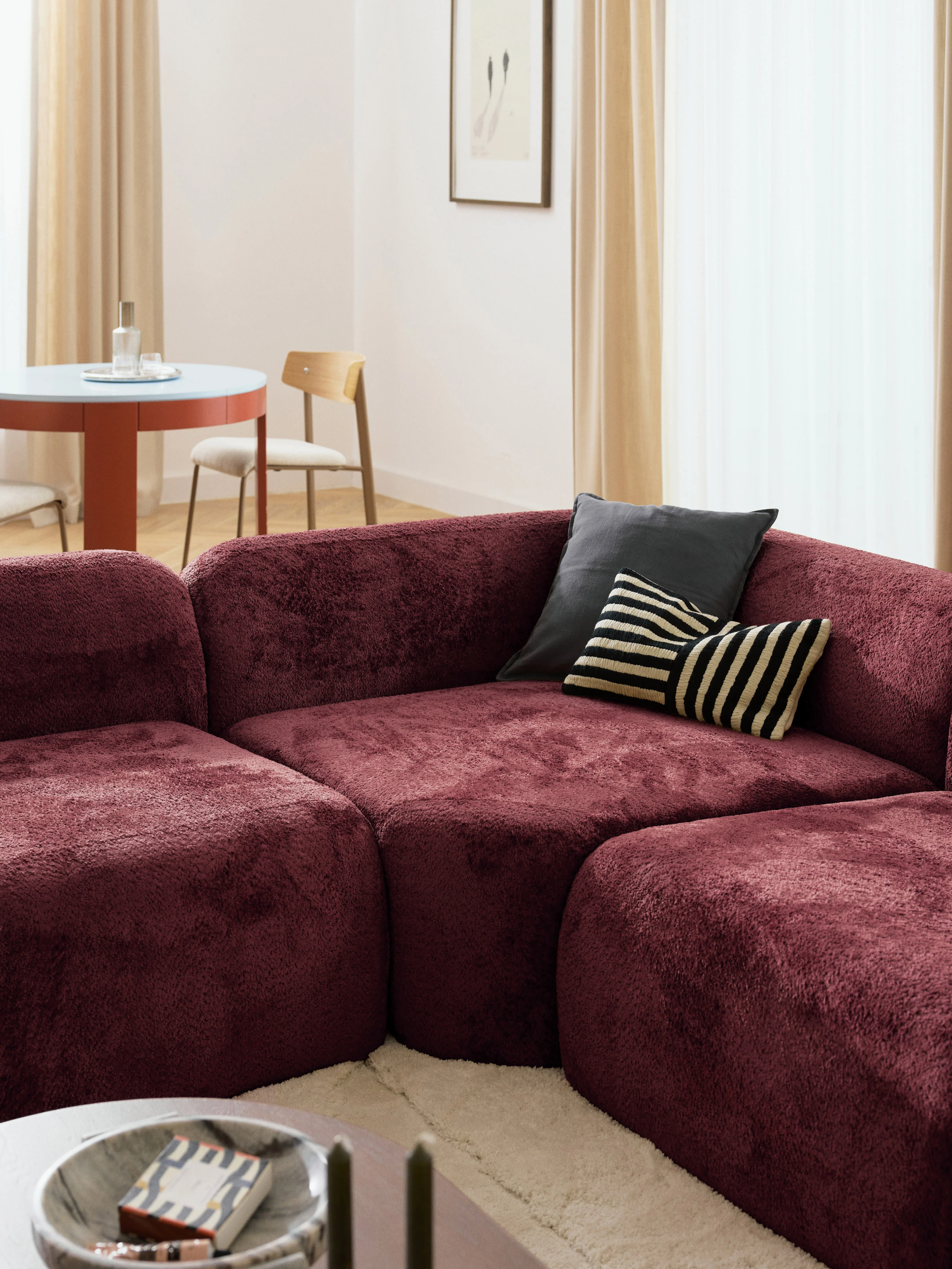 XL modulaire teddy bouclé hoekbank Wolke (4-zits) met chaise longue