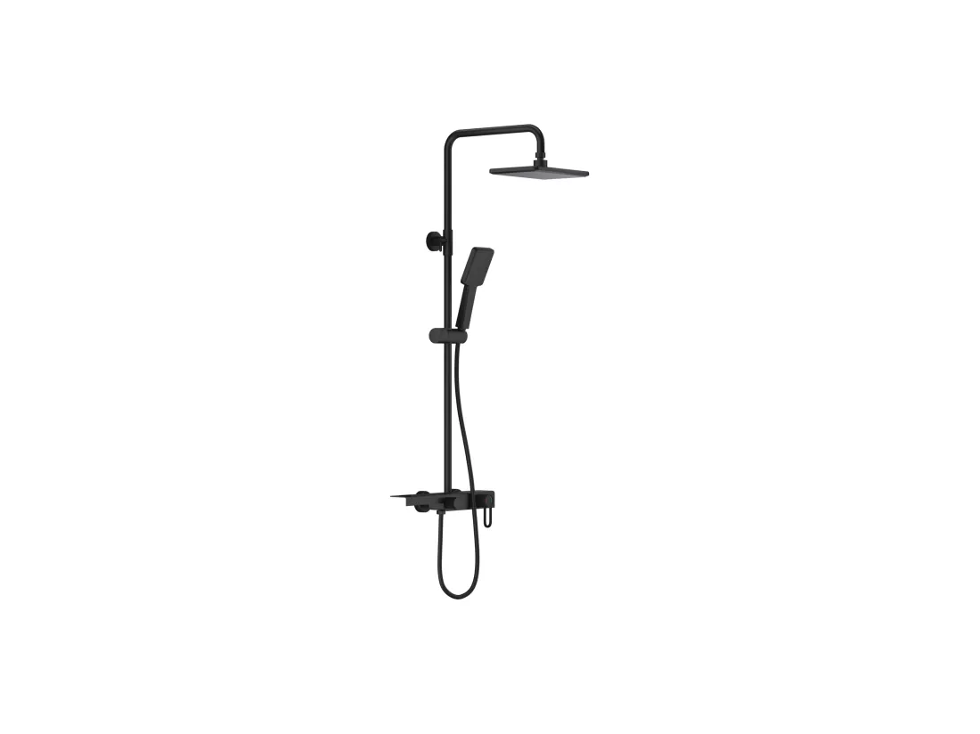 Colonne de douche en acier inoxydable avec tablette - Noir mat - Hauteur réglable - JIZEO