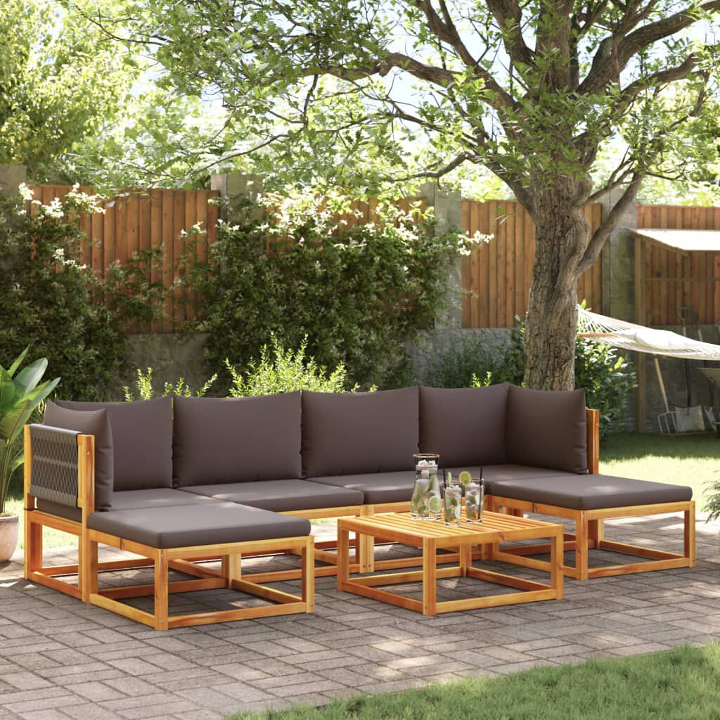 vidaXL 7-delige tuinloungeset met kussens, acaciahout en touw