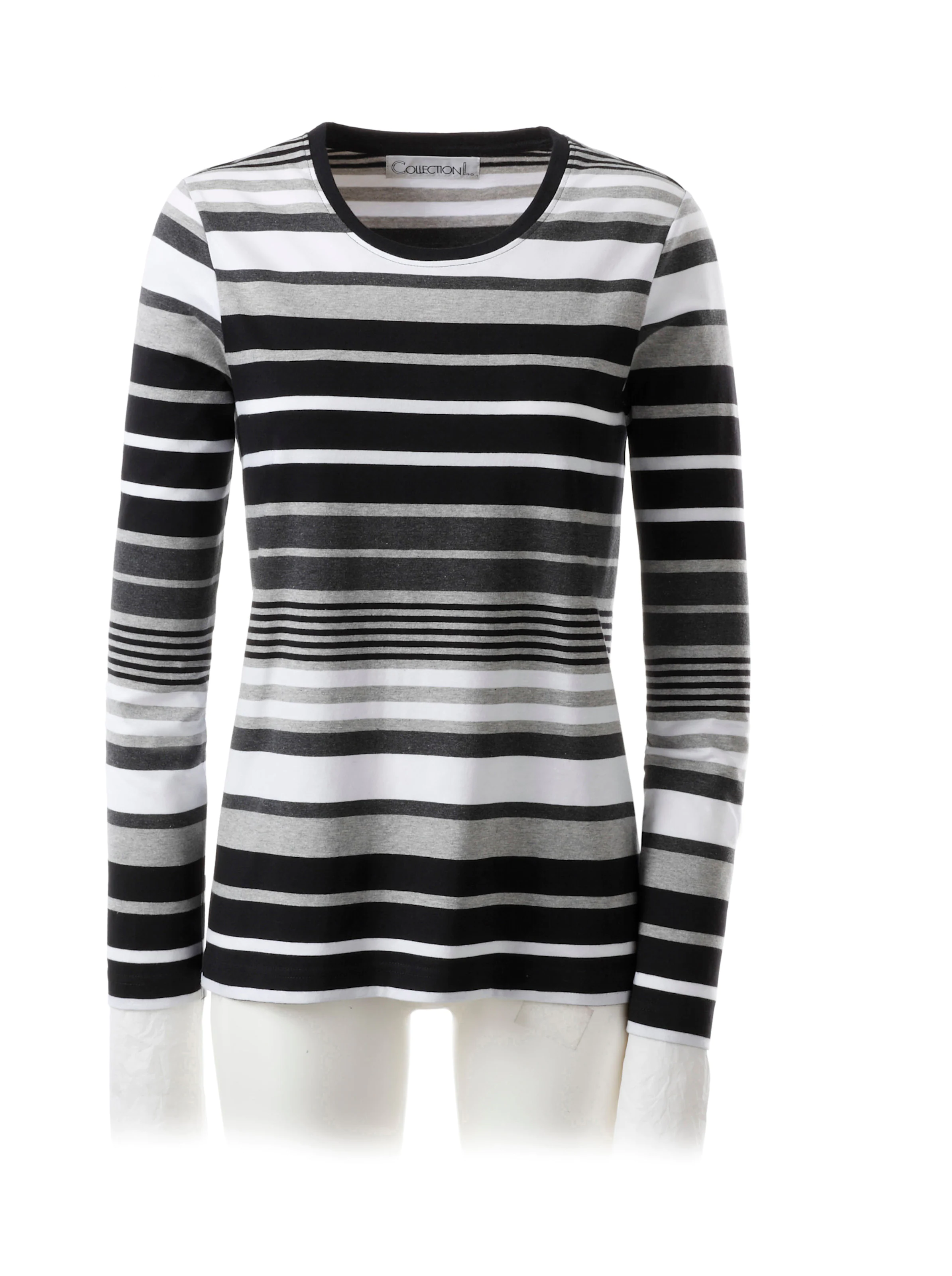 Langarmshirt in grau-gestreift