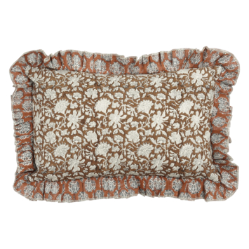 Sierkussen bloemen donker bruin - l55xb35xh10cm