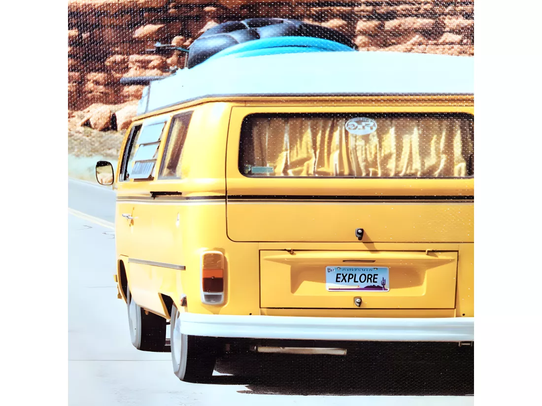 Tableau imprimé Combi jaune vw cadre en bois noir 30x40 cm - TRAVEL