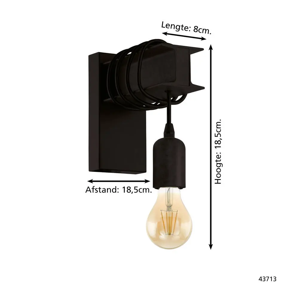 EGLO Townshend 6 Wandlamp - E27 - 19 cm - Zwart