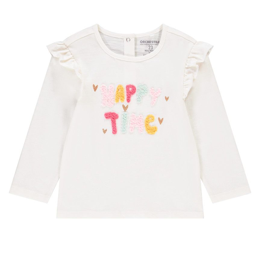 T-shirt manches longues en jersey fantaisie pour bébé fille - Ecru