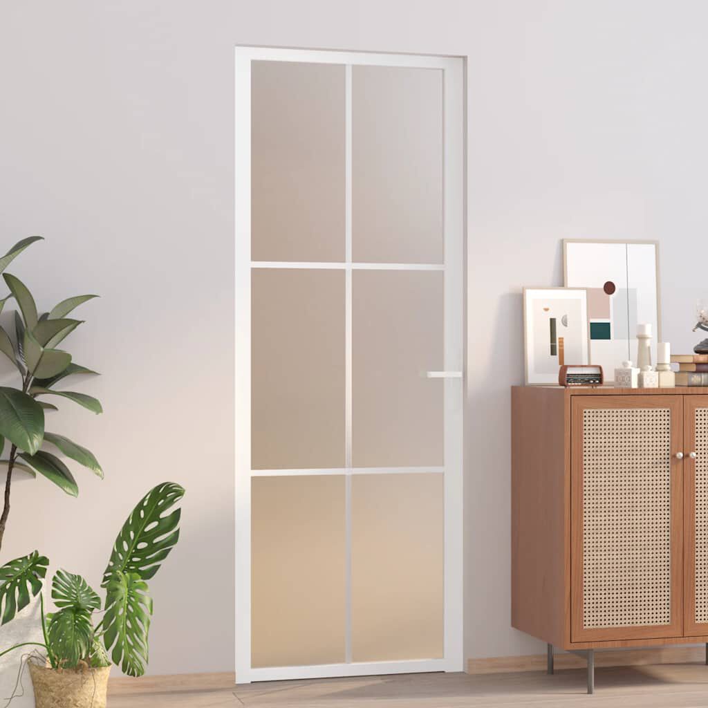 vidaXL Binnendeur 76x201,5 cm Wit Matglas en Aluminium