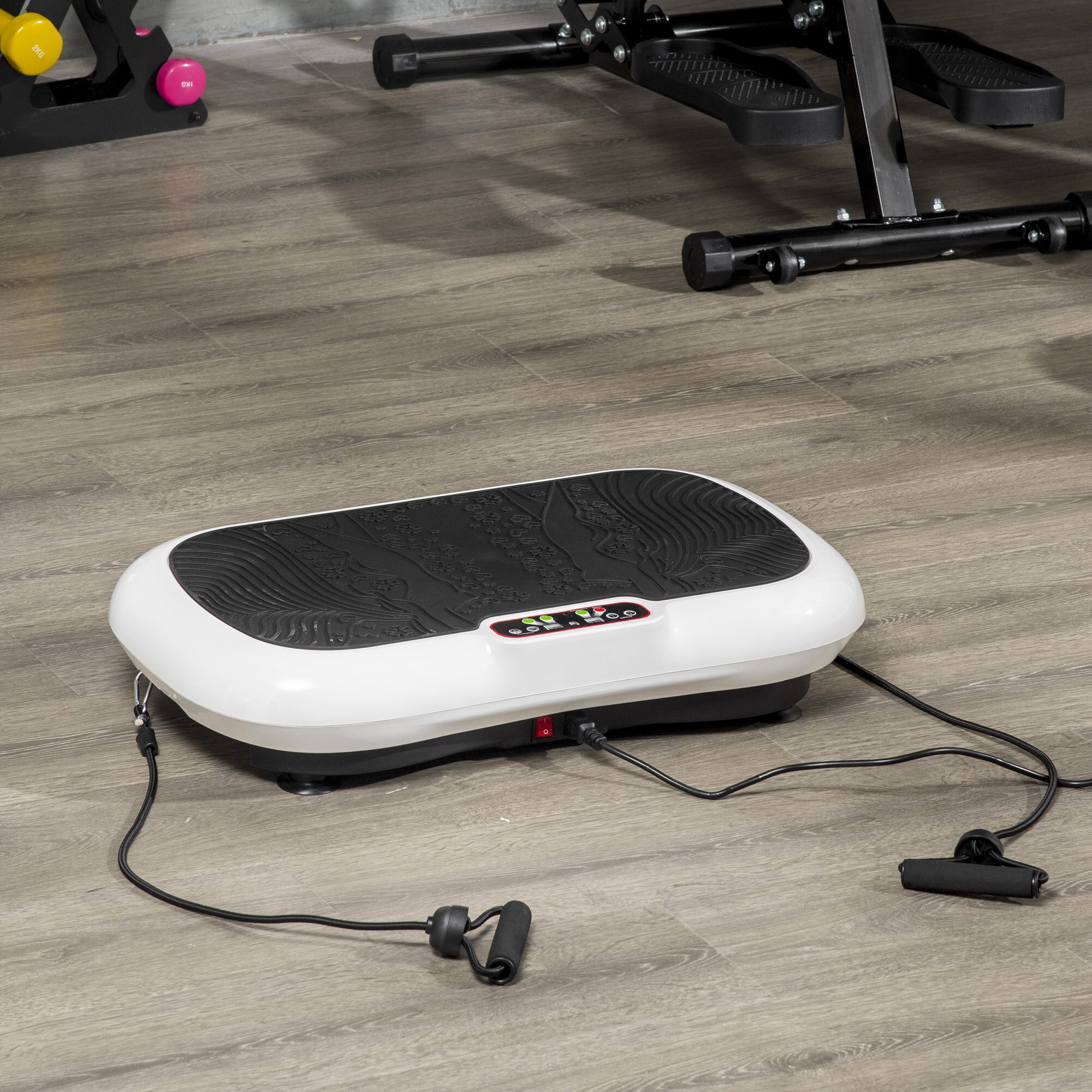 HOMCOM Vibrationsplatte mit Fitnessbändern schwarz, weiß 73L x 40B x 13H cm