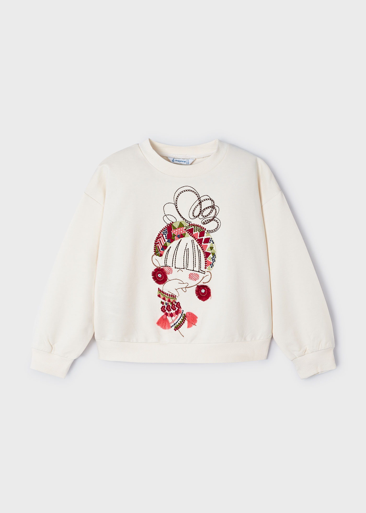 Moletom feminino bordado Better Cotton, cor off-white