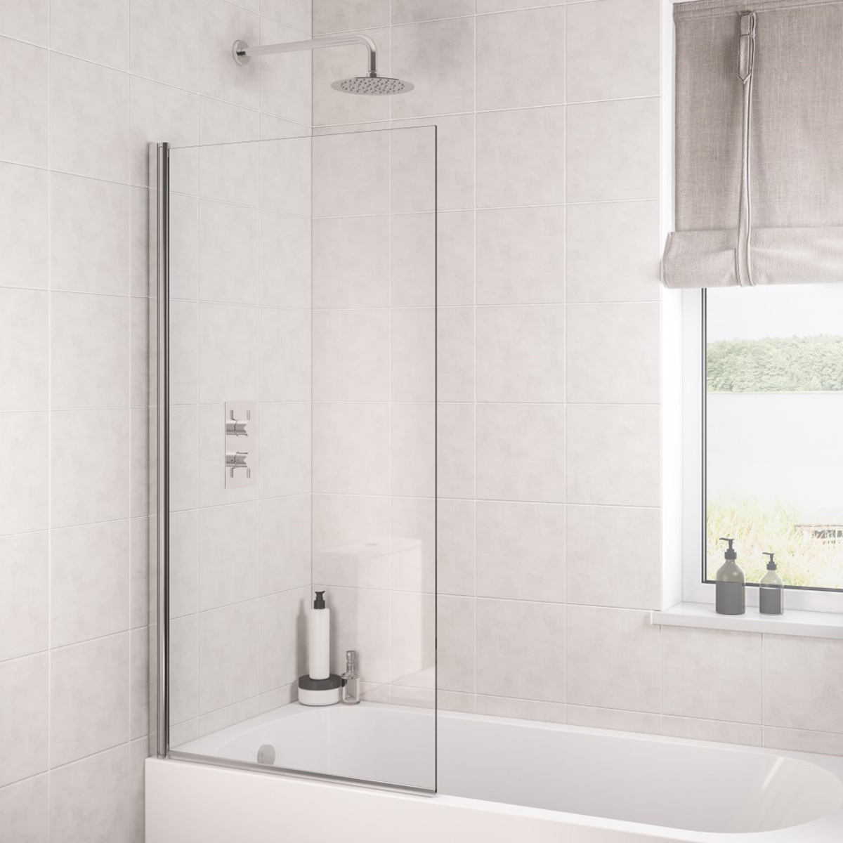 Eastbrook Designer badwand met rechte hoek 80x140cm chroom