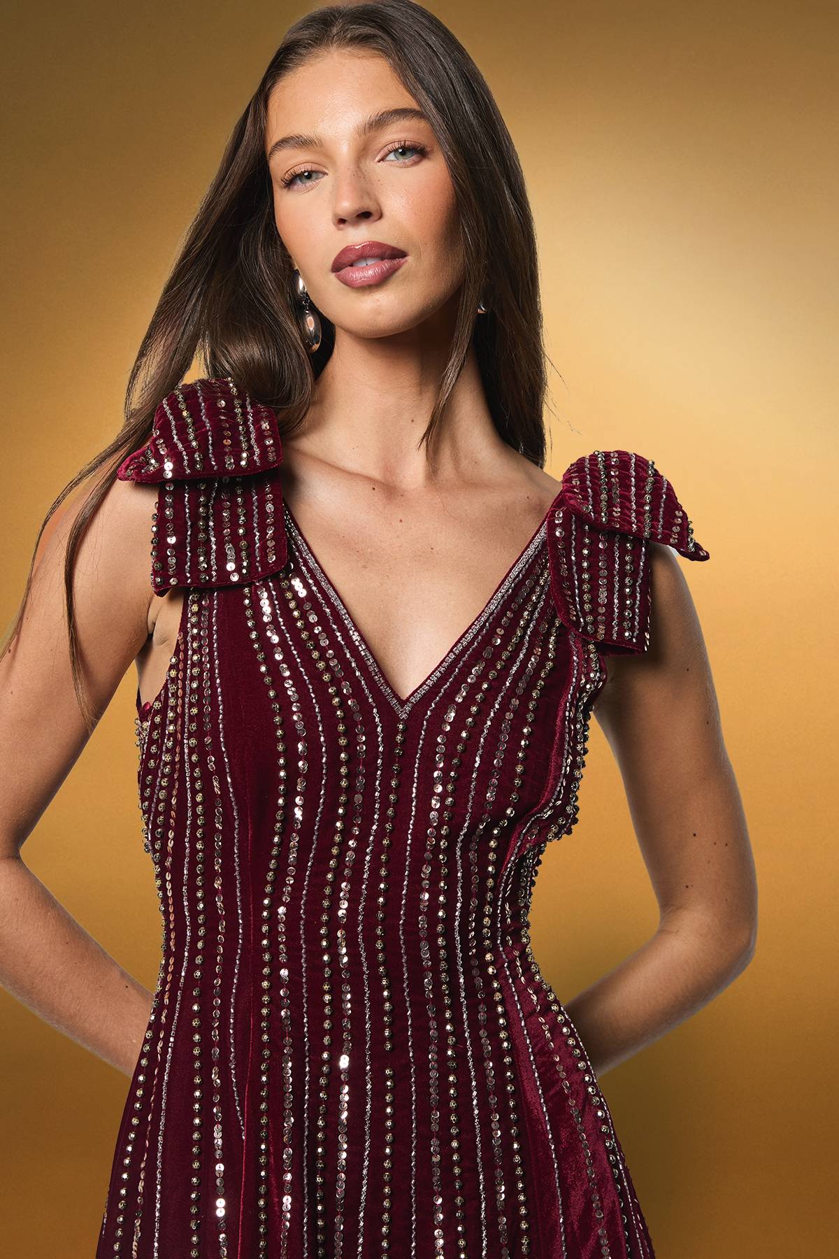 Coast Robe Mi-Longue en Velours avec Nœuds Ornementaux