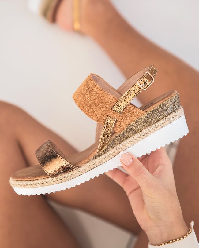 Sandale femme compensée confort camel  - Julia
