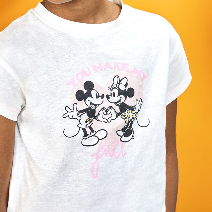 T-shirt manches courtes print Minnie Disney pour fille - Ecru