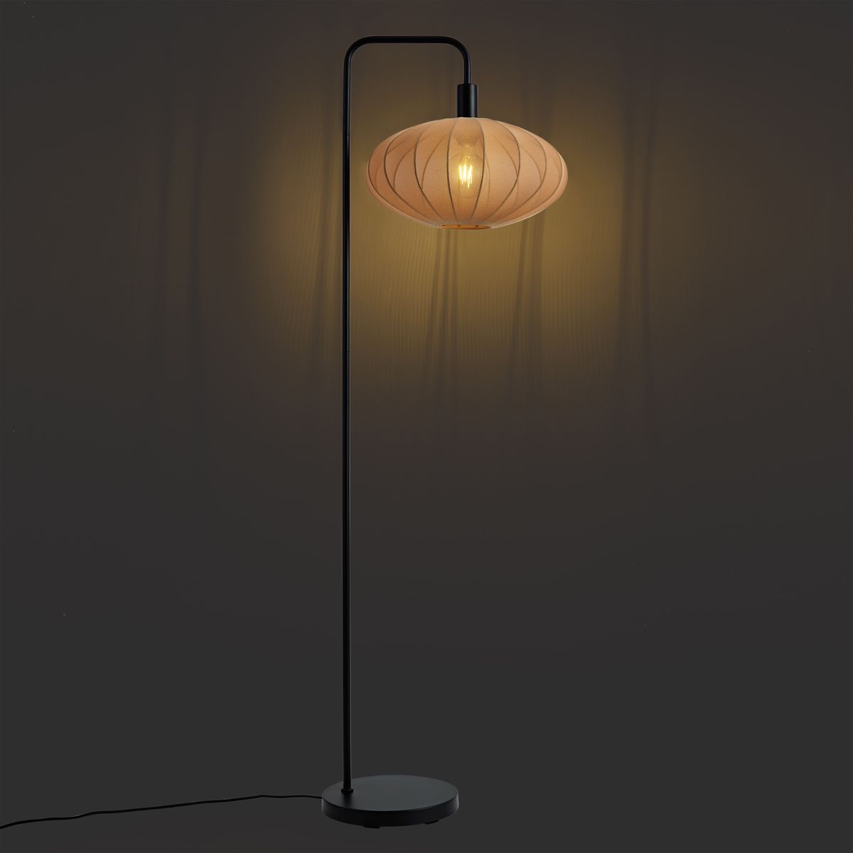 Japandi vloerlamp zwart met stoffen bruine kap - Bida