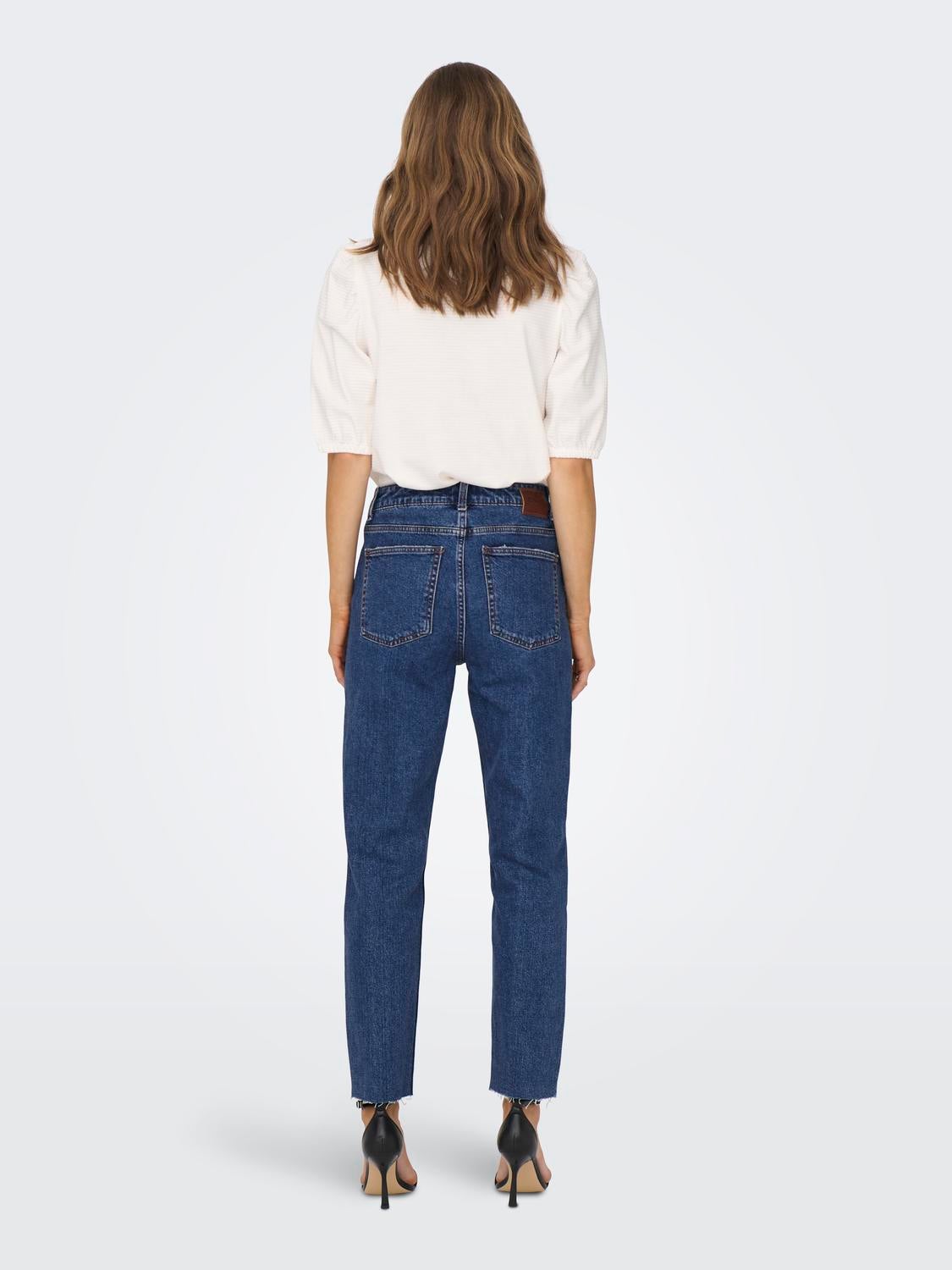 ONLEMILY Hohe Taille Gerade geschnitten Jeans Dark Blue Denim