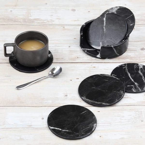 6x Glassbrikker med Holder - Rund - Svart