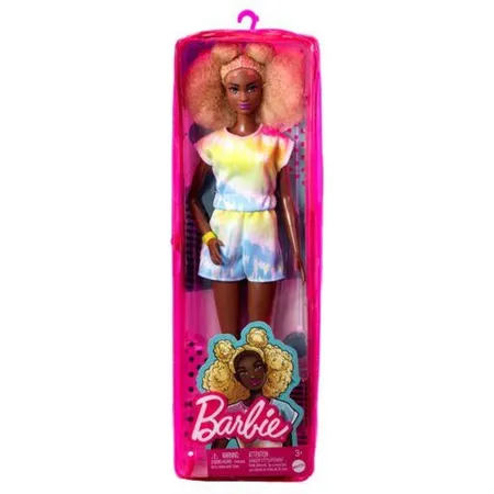 Barbie Fashionistas Puppe (bunter Jumpsuit), groß, blonder Afro, Jumpsuit in Batikoptik