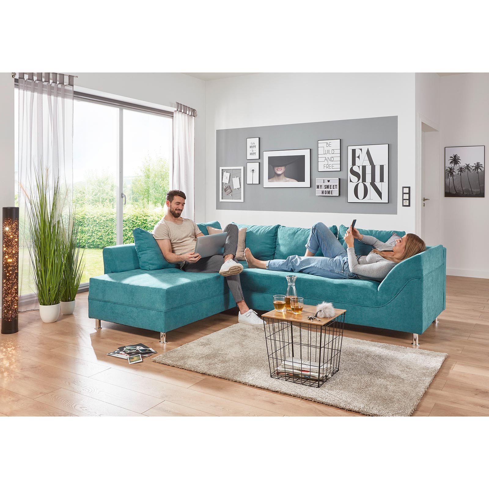 Ecksofa - türkis - Bonell-Federkern - Microfaser