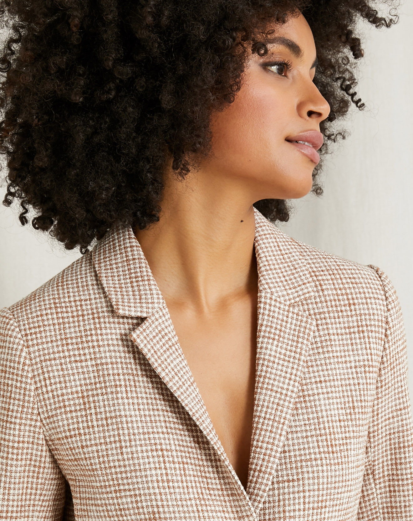 Cyrillus Veste de tailleur vichy marron/écru