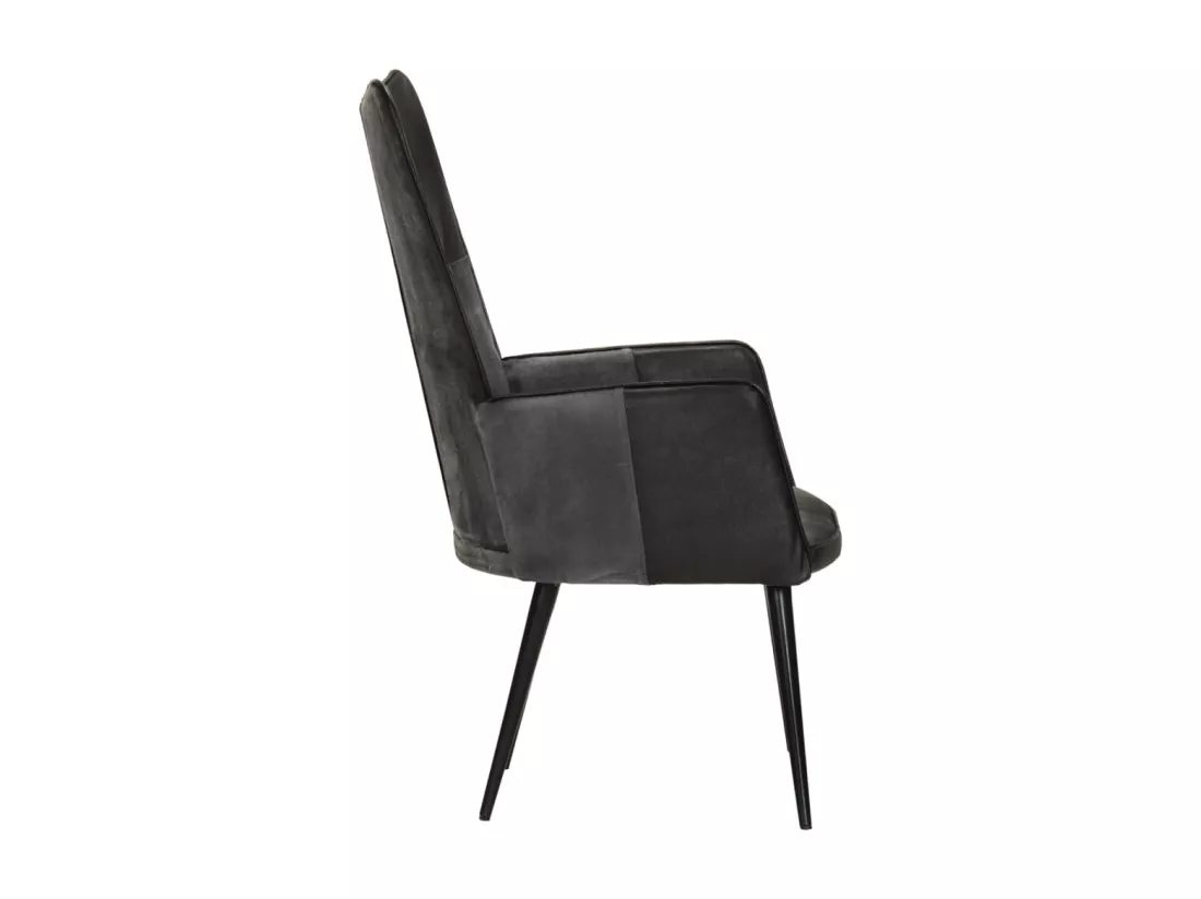 Chaise à oreilles Noir et gris Cuir véritable