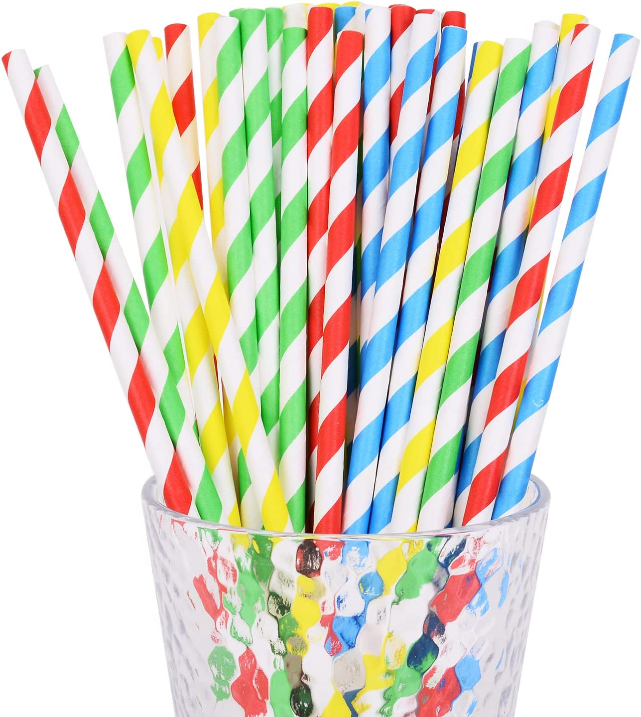 (25er Set) 20cm Papier Strohhalm Trinkhalm - Streifen (Bunt)