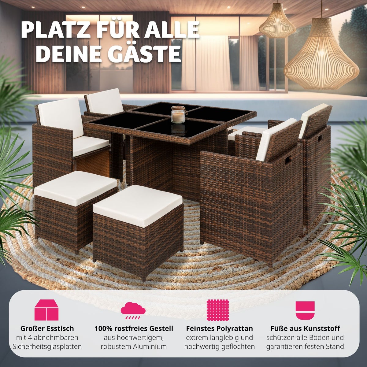 tectake Manhattan rotan zitgroep met aluminium frame, 2 sets hoezen, inklapbaar, inclusief beschermhoes