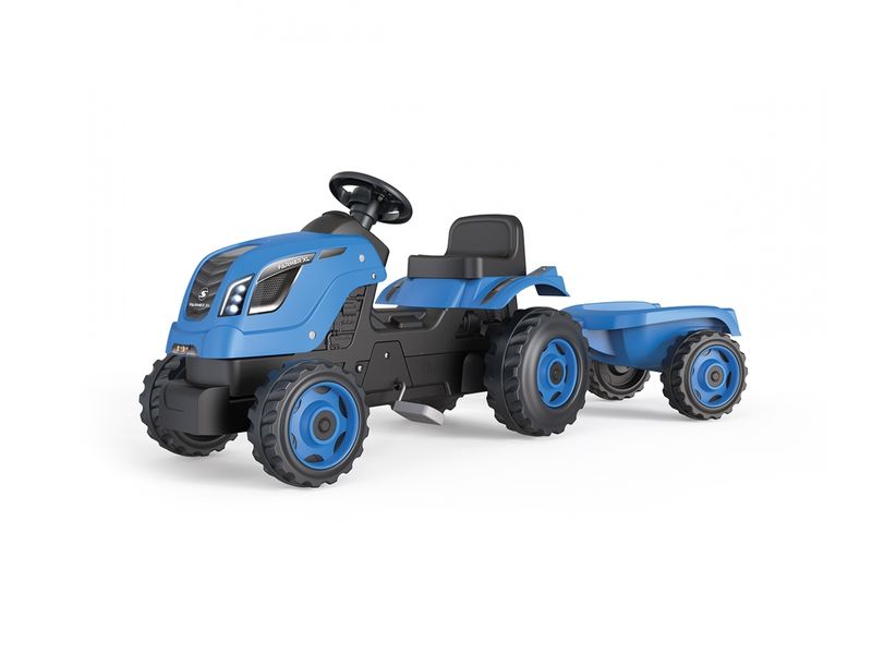 Smoby Traktor Farmer XL mit Anhänger Blau Tretfahrzeug für Kinder