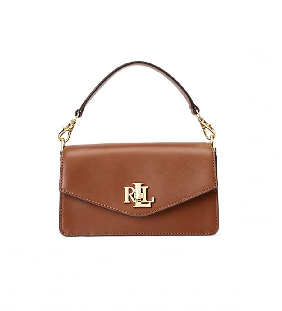 Bolsa transversal pequena Ralph Lauren Tayler em couro marrom - 10,8 x 18,4 x 7 cm -