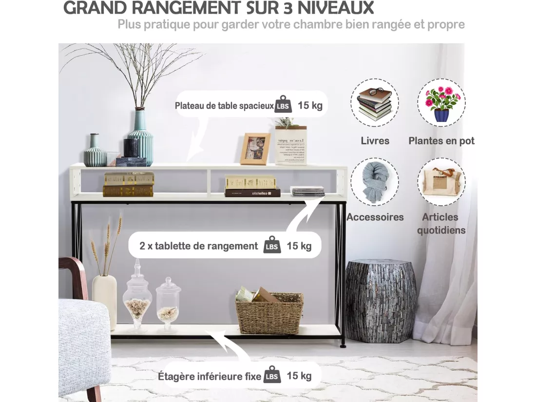 Table console de style industriel 120 x 23 x 79 cm