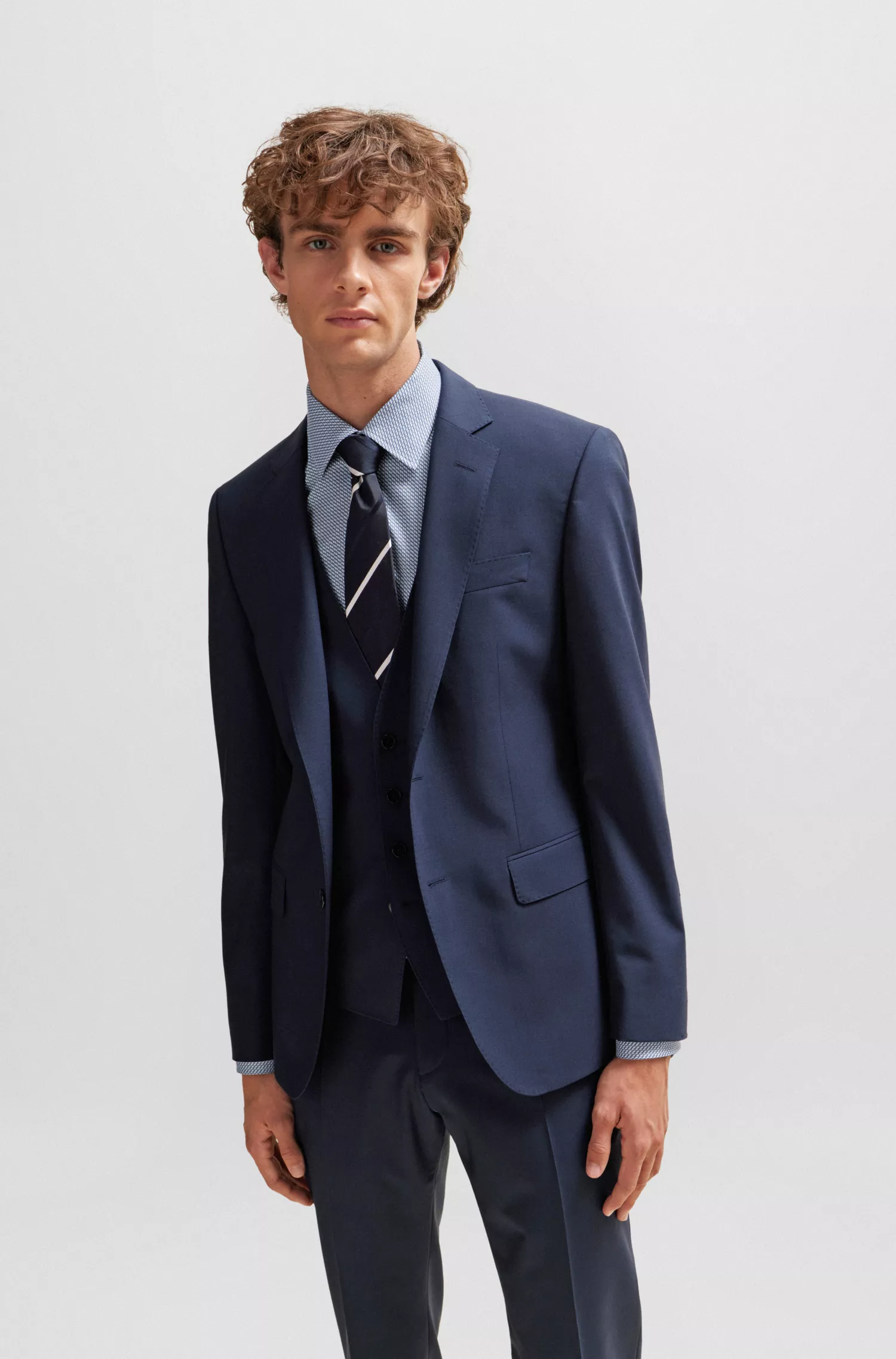 Camisa BOSS preta de corte regular em sarja com estampa geométrica