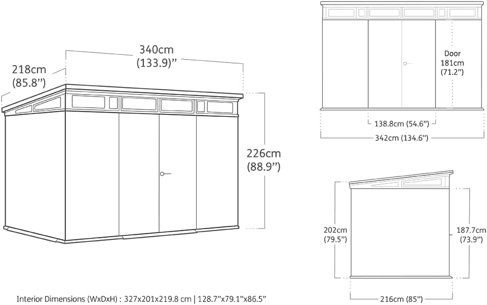 Keter Cortina 11x7 Gartenhaus – Robustes Gerätehaus aus Kunststoff & Metall mit EVOTECH-Wänden, 342x218x226 cm, Grau, Wetterfest, Abschließbar, 13,7 m³ Stauraum