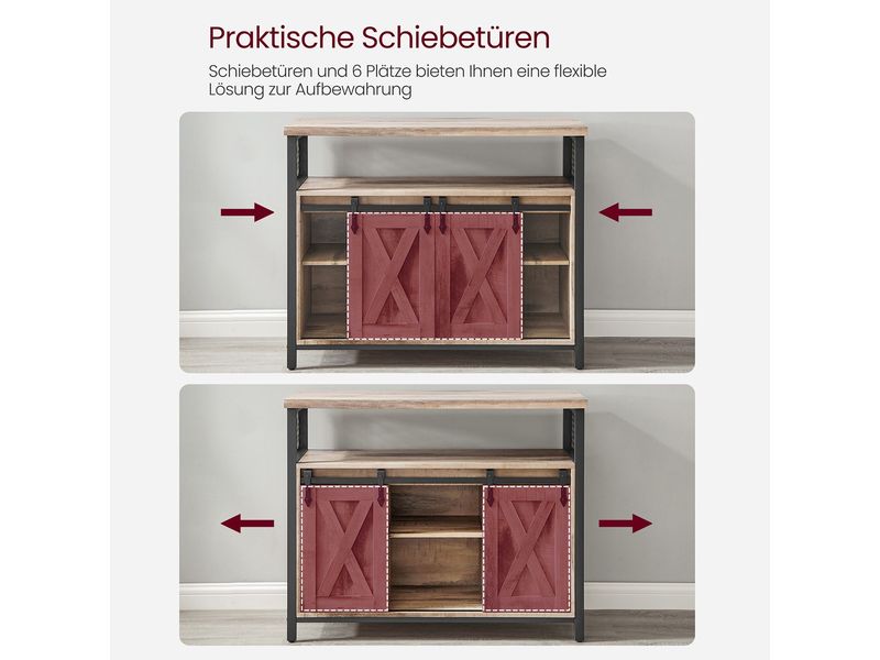 VASAGLE Kommode 100 x 80 cm, Braun/Schwarz Aufbewahrungsschrank mit Schiebetüren