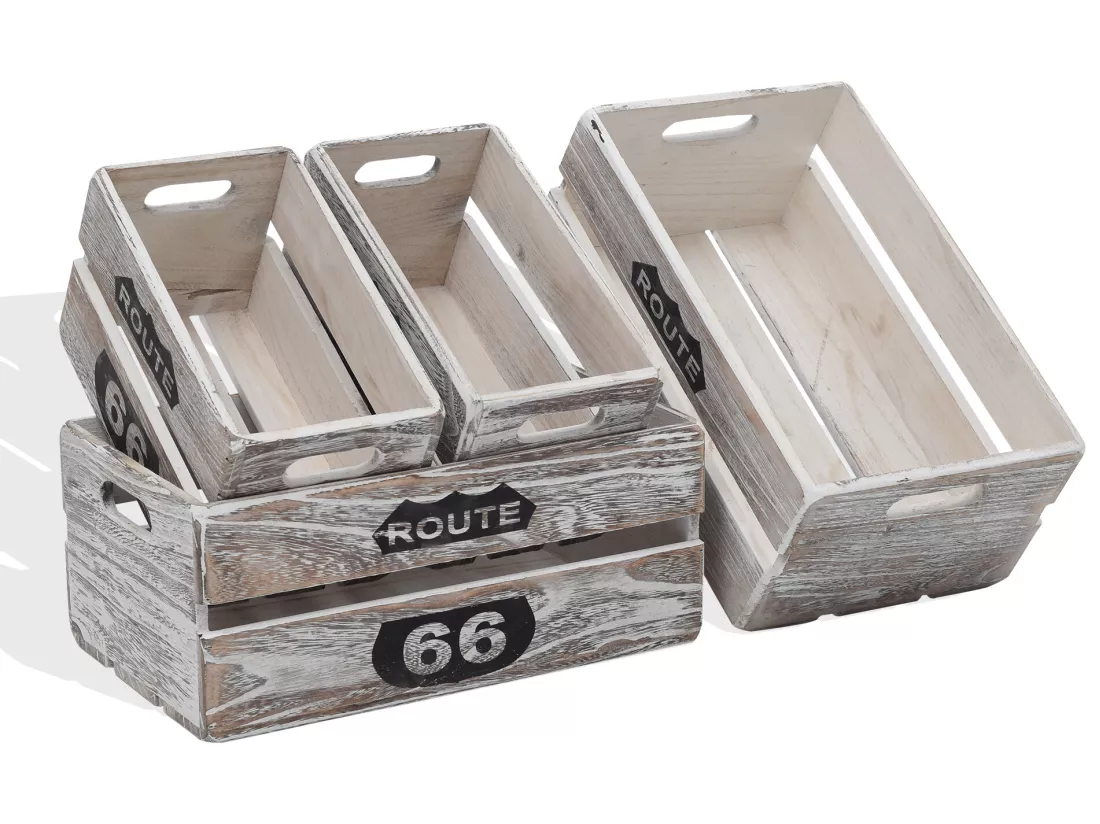 Jeu De 4 Caisses Boites Bois Gris Clair Shabby 20x40x30